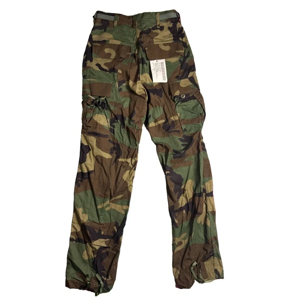 Woodland Camo Military Cargo Pants Regular Fit Button Closure Size XS Reg